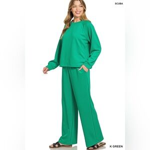 Zenana SCUBA CREWNECK PULLOVER & PANTS 2 PIECES SET